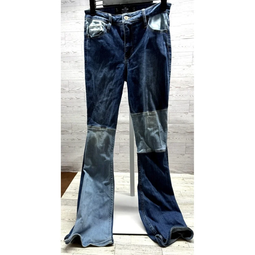 Hollister High Rise Vintage Y2K Flare Jeans Soft Stretch Color Block Denim 25x30